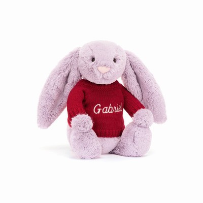 Jellycat Bashful Lilac Bunny with Red Jumper UK | 64172FUVO